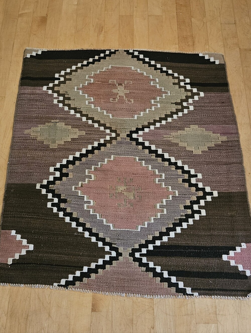 Vintage Handmade Embroidered Flat Weave Turkish Kilim Rug 36''x30''/3' X 2.5'